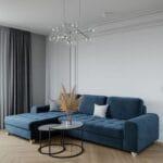 كنبة زاوية خشب سويدي و مخمل - ازرق