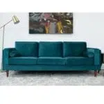 كنبة ثلاث خشب سويدي وكتان - أزرق