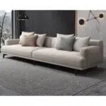 كنبة ثلاث مقاعد خشب سويدي وكتان - بيج