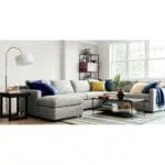 كنبة دائرية, خشب سويدي وكتان رمادي ,بتصميم فاخر وعصري