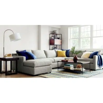 كنبة دائرية, خشب سويدي وكتان رمادي ,بتصميم فاخر وعصري