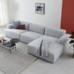 كنبة ركنة خشب زان و قماش هامر قطيفة - رمادي