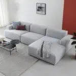 كنبة ركنة خشب زان و قماش هامر قطيفة - رمادي