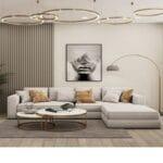 كنبة زاوية خشب سويدي وكتان - بيج