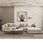 كنبة زاوية خشب سويدي وكتان - بيج