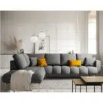 كنبه زاوية من الكتان باللون الرامادي