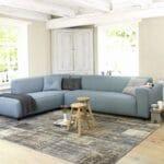 كنبة زاوية خشب سويدي وكتان - ازرق