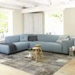 كنبة زاوية خشب سويدي وكتان - ازرق