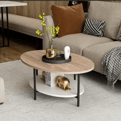 طاولة قهوة دائرية خشبية