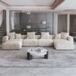 كنب زاوية ثاري كتان مخمل شكل حرف U، يجمع بين الفخامة والراحة، تصميم واسع يناسب الأجواء المنزلية