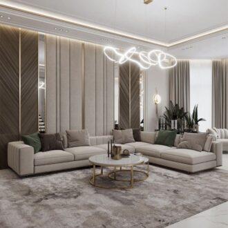 جوس كنب زاويه كتان, بتصميم عصري فاخر على شكل L، يوفر راحة مثالية بجلسات عائلية واسعة،