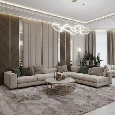 جوس كنب زاويه كتان, بتصميم عصري فاخر على شكل L، يوفر راحة مثالية بجلسات عائلية واسعة،