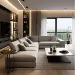 كنب زاويه ,ديفيس كتان رمادي, بتصميم أنيق وعصري