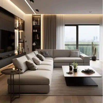 كنب زاويه ,ديفيس كتان رمادي, بتصميم أنيق وعصري