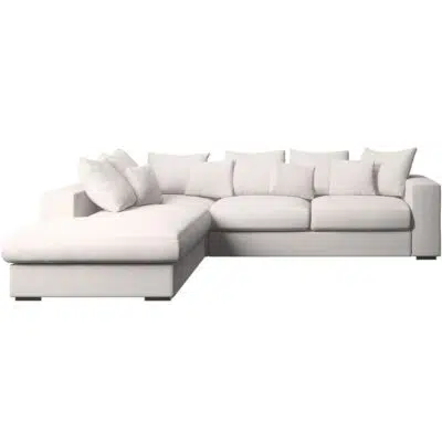 كنب زاوية مان حرف L, أنيق وعصري بلون أبيض جذاب، مصنوع من خامة كتان عالية الجودة.