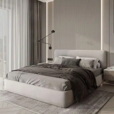 سرير قماش مخمل كتان , سرير زوجي , سرير انيق