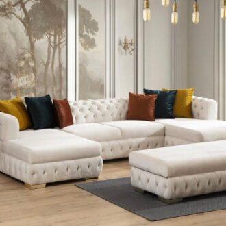 كنب زاوية فيلفت بوتونز بتصميم, فاخر من المخمل الناعم، يمنحك راحة استثنائية وأناقة عصرية،