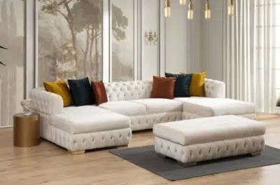 كنب زاوية فيلفت بوتونز بتصميم, فاخر من المخمل الناعم، يمنحك راحة استثنائية وأناقة عصرية،