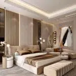 سرير مخملي باللون الكريمي