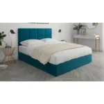 سرير مخملي باللون التركوازي
