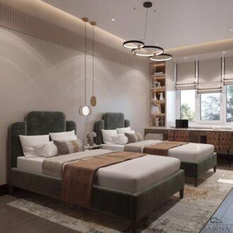 سرير من المخمل الناعم, بتصميم فخم ومريح، يضفي لمسة راقية, على غرفة نومك