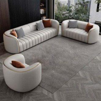 طقم كنب ثلاث قطع، الأفضل في السعودية، مخمل كتان، تصميم فاخر