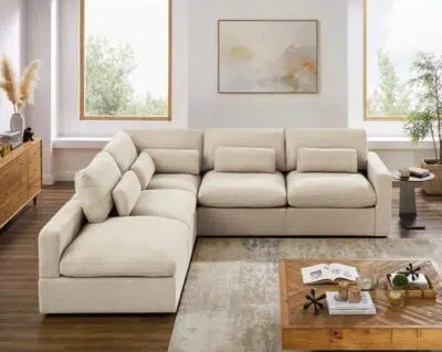 كنب زاوية بالوان تريندي، تصميم عصري، لمسة راقية، أسلوب فريد.