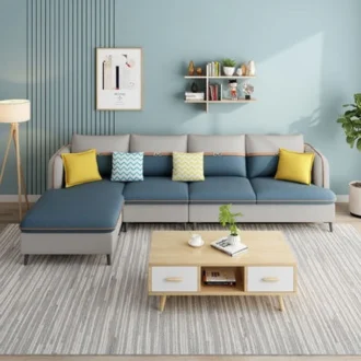 اريكة زاوية مقاطعة بتصميم واسع ومريح، مثالية للجلسات العائلية