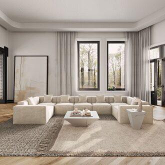 كنب زاويه ديور حرف يو عائلي, لمسة فاخرة, تفاصيل دقيقة, جودة فائقة.