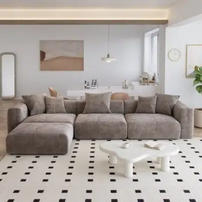 كنب زاوية مخملى, بتصميم فاخر ولمسة ناعمة، يمنح غرفتك أناقة دافئة وراحة استثنائية,