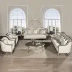 طقم كنب فيكتوريا مع طاولة بتصميم ملكي فاخر , طقم مذهب , طقم ملكي