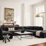 كنبة زاوية ماليا 4 قطع حرف L, تصميم عصري وفخم ولون رمادي