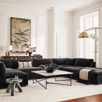 كنبة زاوية ماليا 4 قطع حرف L, تصميم عصري وفخم ولون رمادي